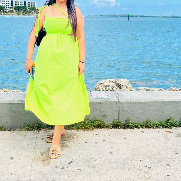 shein neon green dress Ruched Fantec Neon Lime Ruched Dress SHEIN SXY Neon Lime Ruched Split Thigh Dress  SHEIN USA